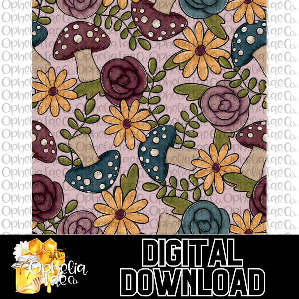 Floral Mushrooms Digital Download | Seamless