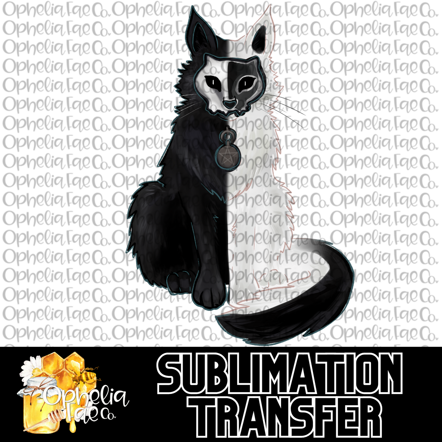 Black/White Cat Familiar - Sublimation Transfer