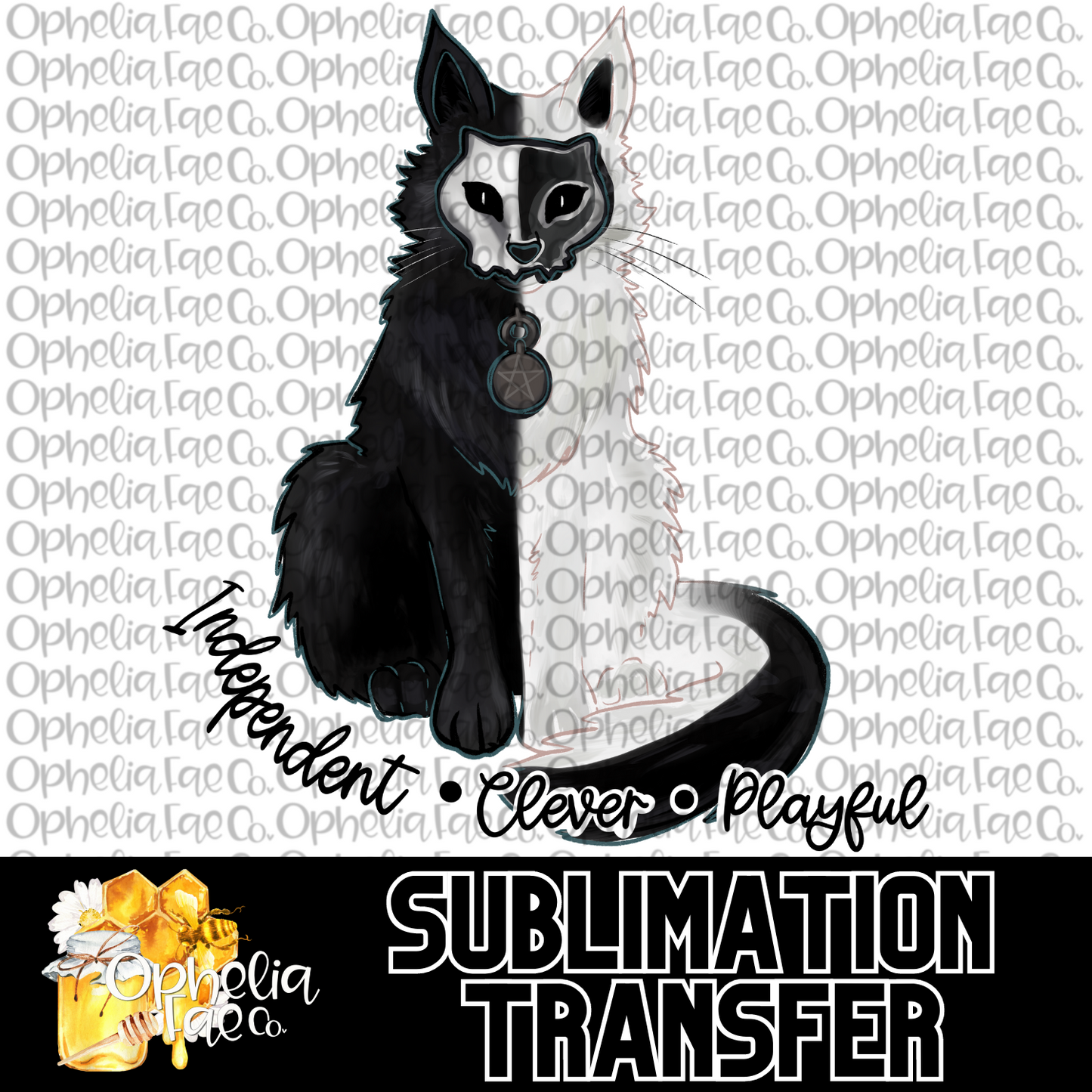 Black/White Cat Familiar - Sublimation Transfer