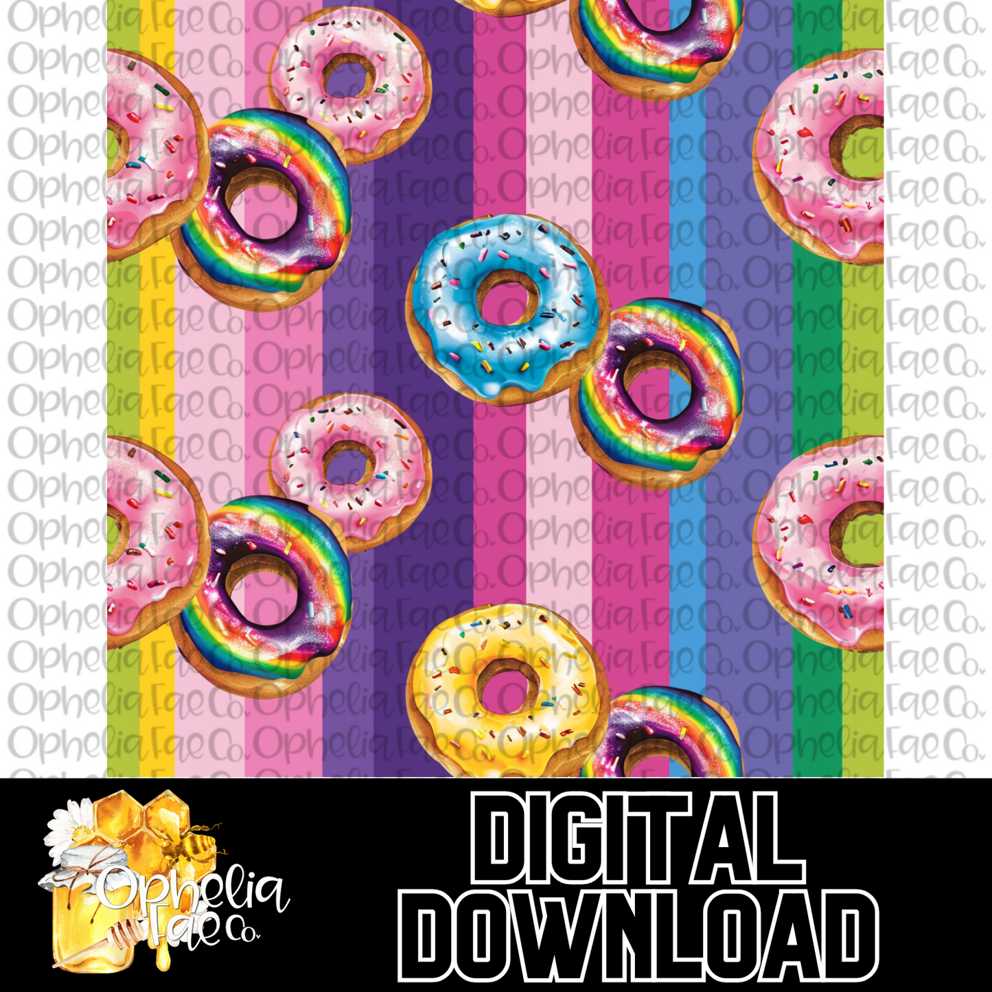 Rainbow Striped Donuts Digital Download | Seamless