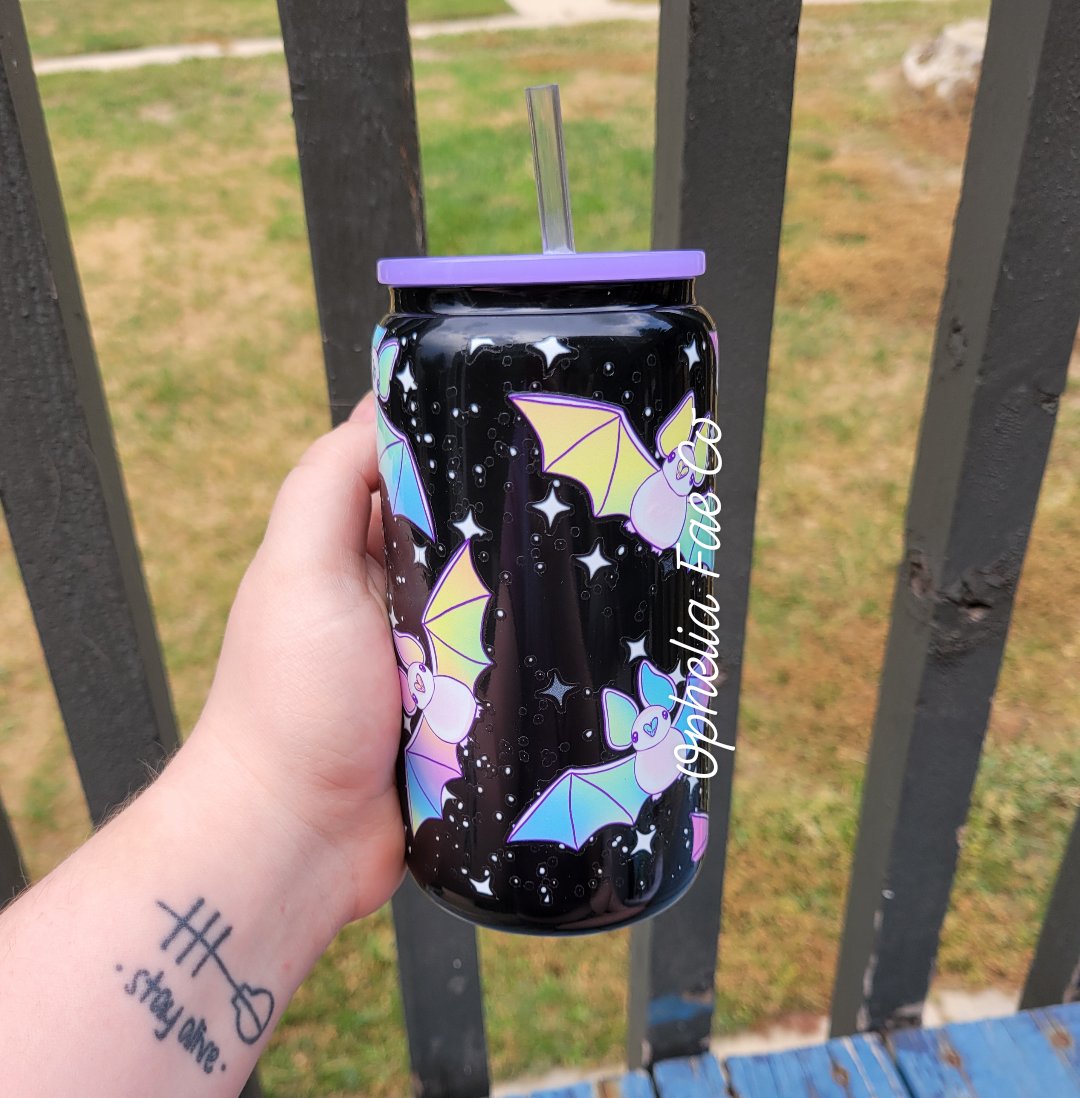 Pastel Bats - 16oz Glass Can