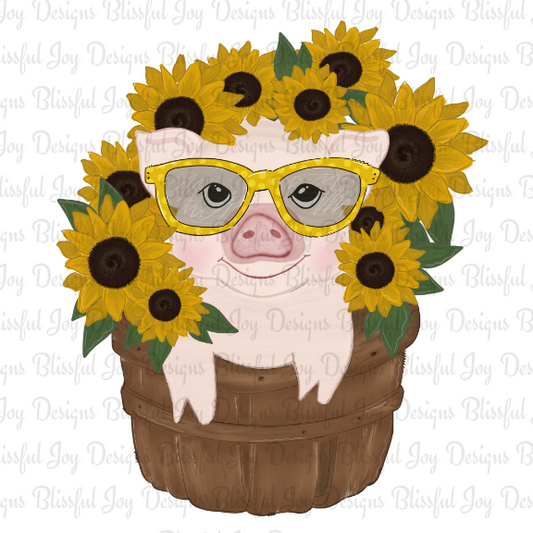 Pig with Sunflowers - Sublimation Transfer