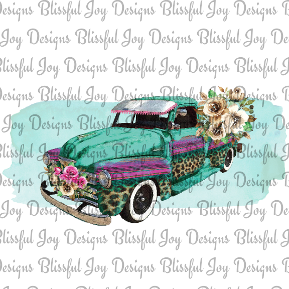 Vintage Turquoise Truck - Sublimation Transfer