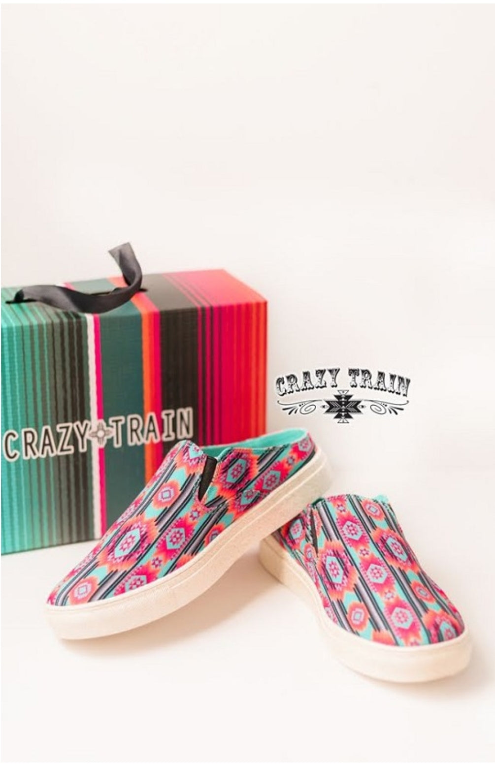 Crazy Train - SUNSET SLIDES SLIP ON SHOES ** NEON AZTEC